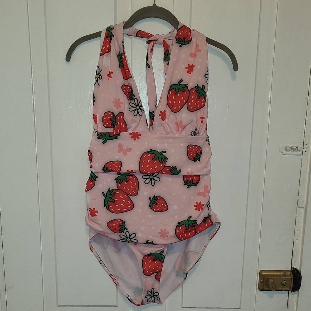 NWOT Pink Strawberry Print One-Piece Swimsuit